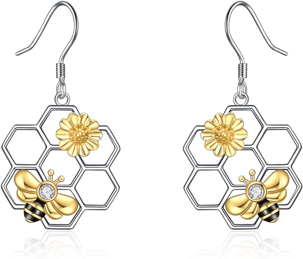 Boucles d'oreilles LUHE Bee pour les femmes 925 Boucles d'oreilles en argent sterling Bumble avec Honeycomb Bijoux pour femmes