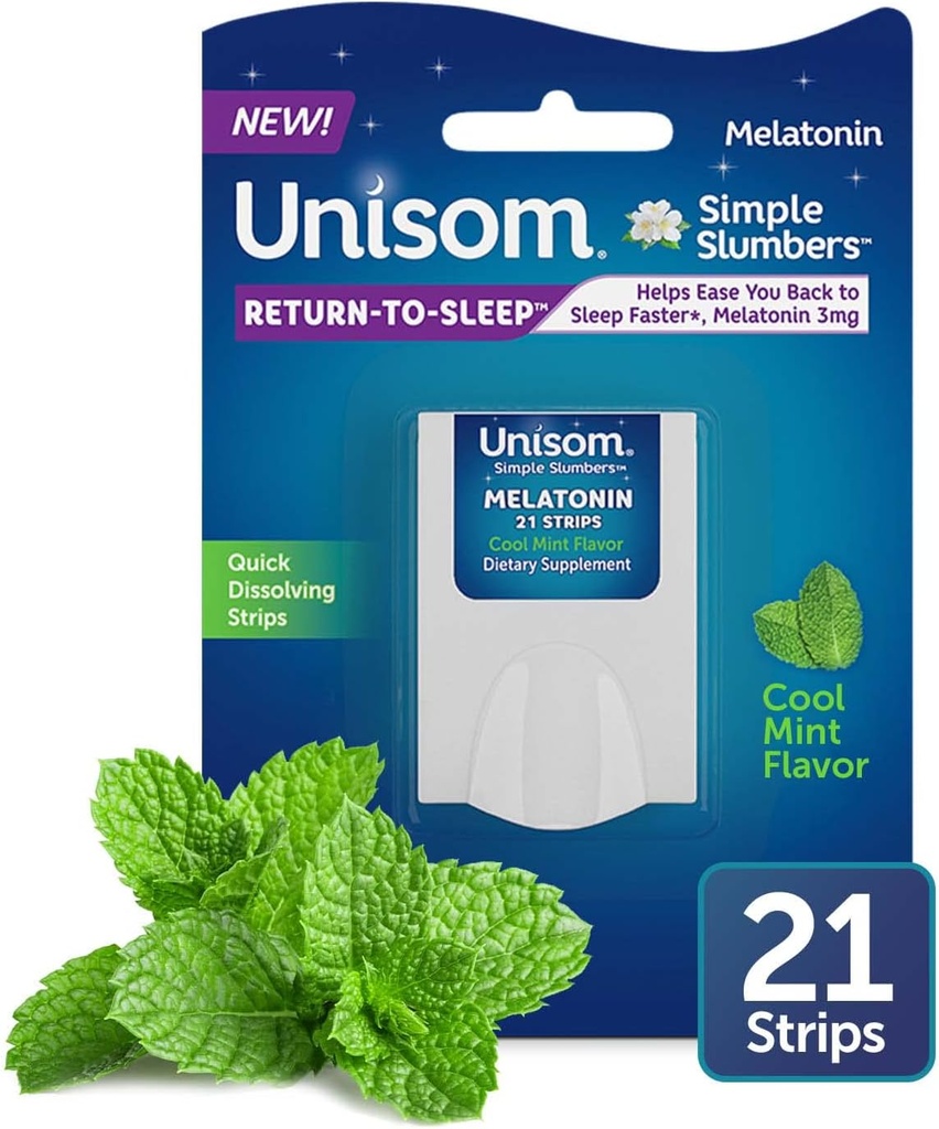 Unisom Simple Slumbers Retour au sommeil Bandes de dissolution 21-Count, Melatonin 3mg, Cool Mint