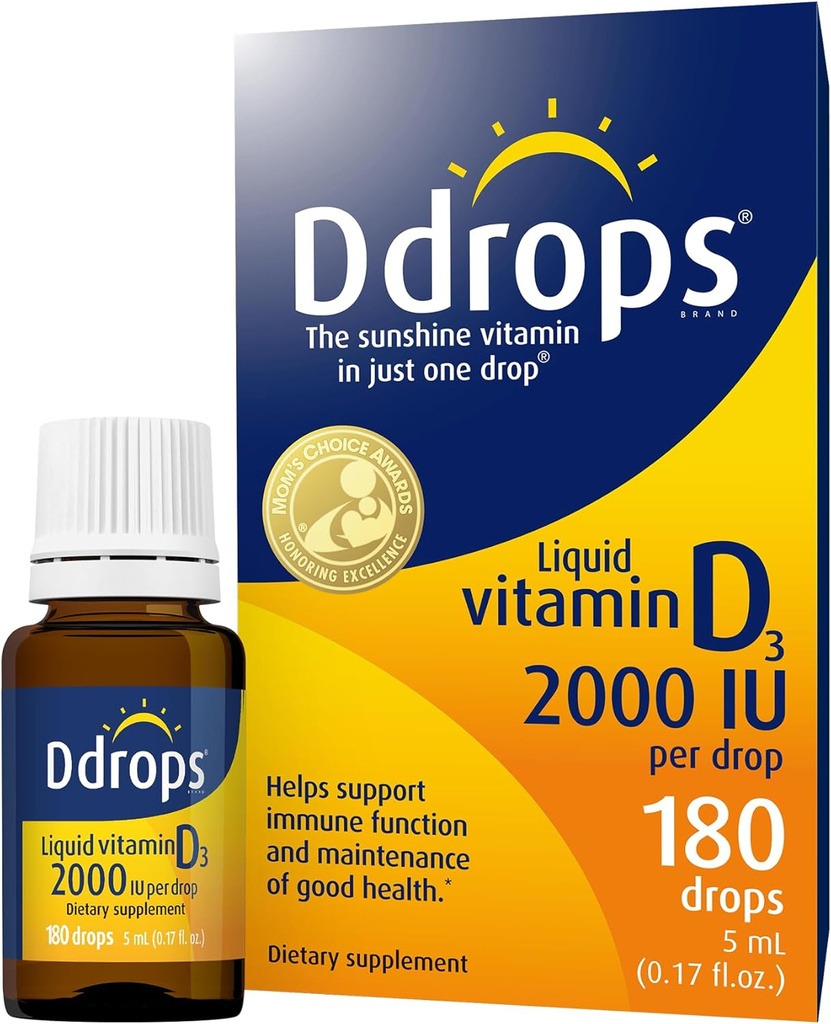 Ddrops Adults 2000IU 180 Drops - Liquid Vitamin D3 Supplement, Supporting Strong Bones & Immune System