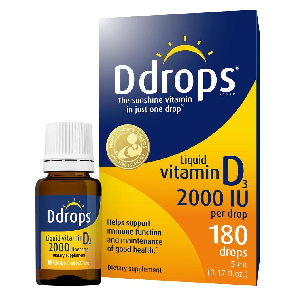 Drops Adultes 2000IU 180 Drops - Supplément Vitamine D3 liquide, soutien des os forts et du système immunitaire
