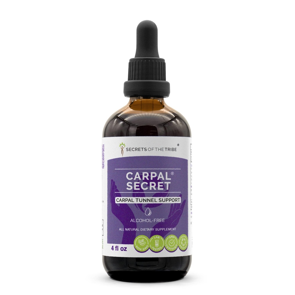 Secrets de la tribu - Carpal Secret, support du tunnel carpien, mélange de suppléments à base de plantes gouttes d'extrait liquide sans alcool (4 fl oz)
