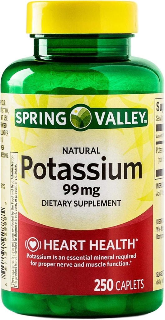 Caplets de potassium pour fonction cardiaque, nerveuse et musculaire