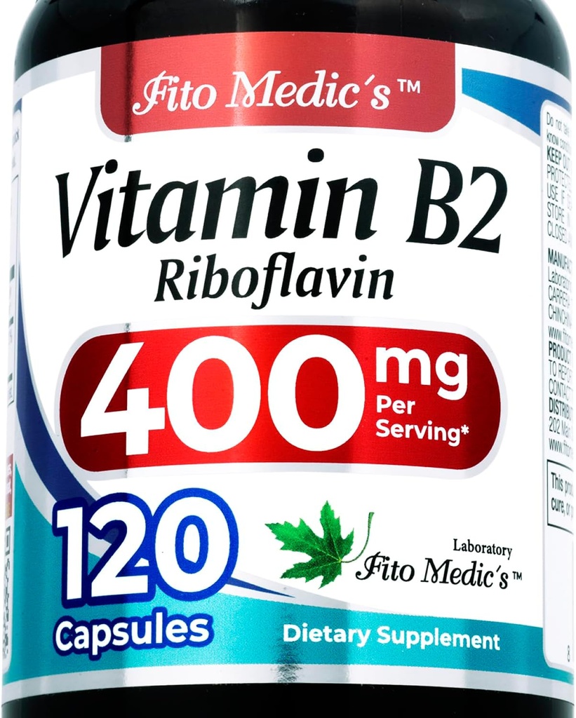FITO MEDIC'S Lab | Vitamin b2 |120 Capsules | 400 mg | riboflavin 400mg | b2 Vitamin 400mg | b2 | riboflavin | Ultra high Absorption.