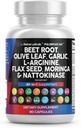 Nettoyer les nutraceutiques Capsules de racines de betteraves Olive Leaf Nattokinase Extrait d'ail L-Arginine Omega 3 Red Yeast Riz Hibiscus Danshen - Supplément de soutien santé - 90 Ct