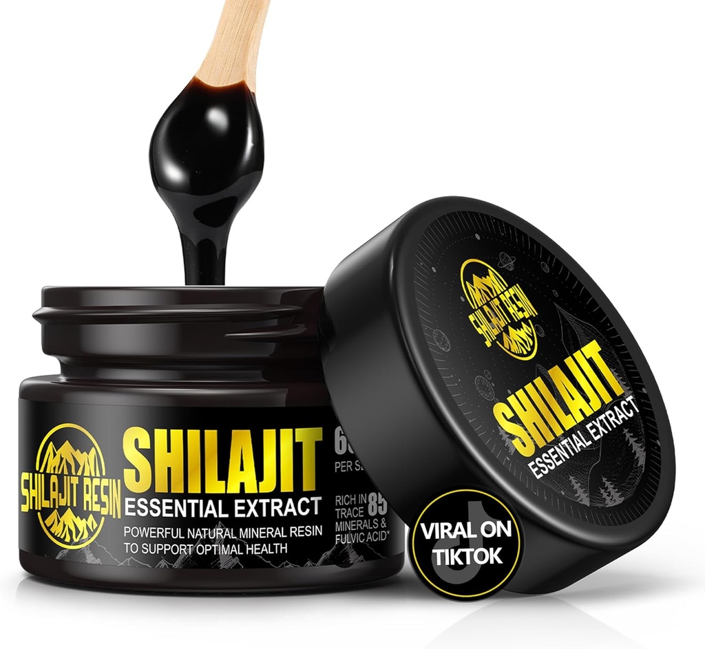 Boysea Organic Himalayan Shilajit Resin, 600mg Gold Grade Potence maximale Résine biologique naturelle Shilajit pour hommes et femmes avec 85+ Trace Minerals & Fulvic Acid for Focus & Energy, Immunity - 1,7 Ounce