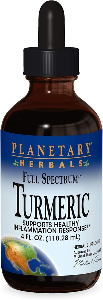Herbals planétaires extrait curcuma plein spectre liquide, support pour la réponse antioxydante et l'inflammation saine, 4 onces