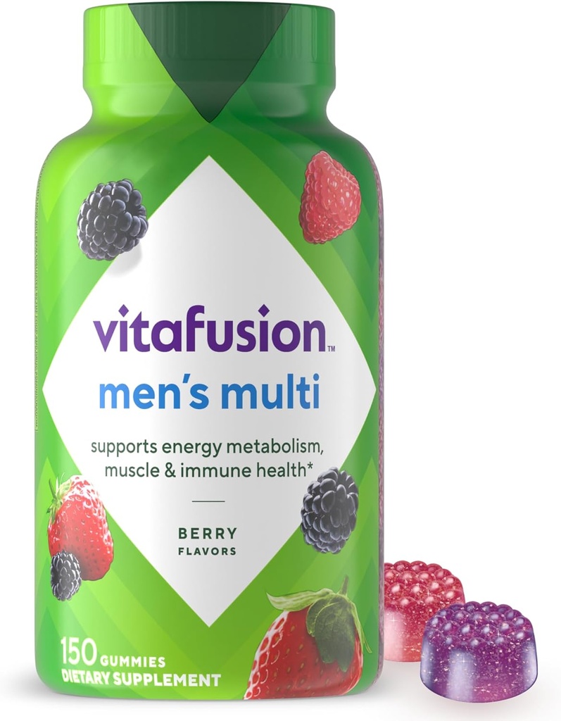vitafusion Vitamines gommy adultes pour les hommes, hommes aromatisés au Berry Multivitamine Supplément gommy avec les vitamines A, C, D, E, B6, B12, 75 Jour d'approvisionnement, 150 Compte