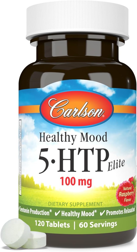 Carlson Mood santé 5-htp Elite 50mg Framboises à croquer, 120 comprimés