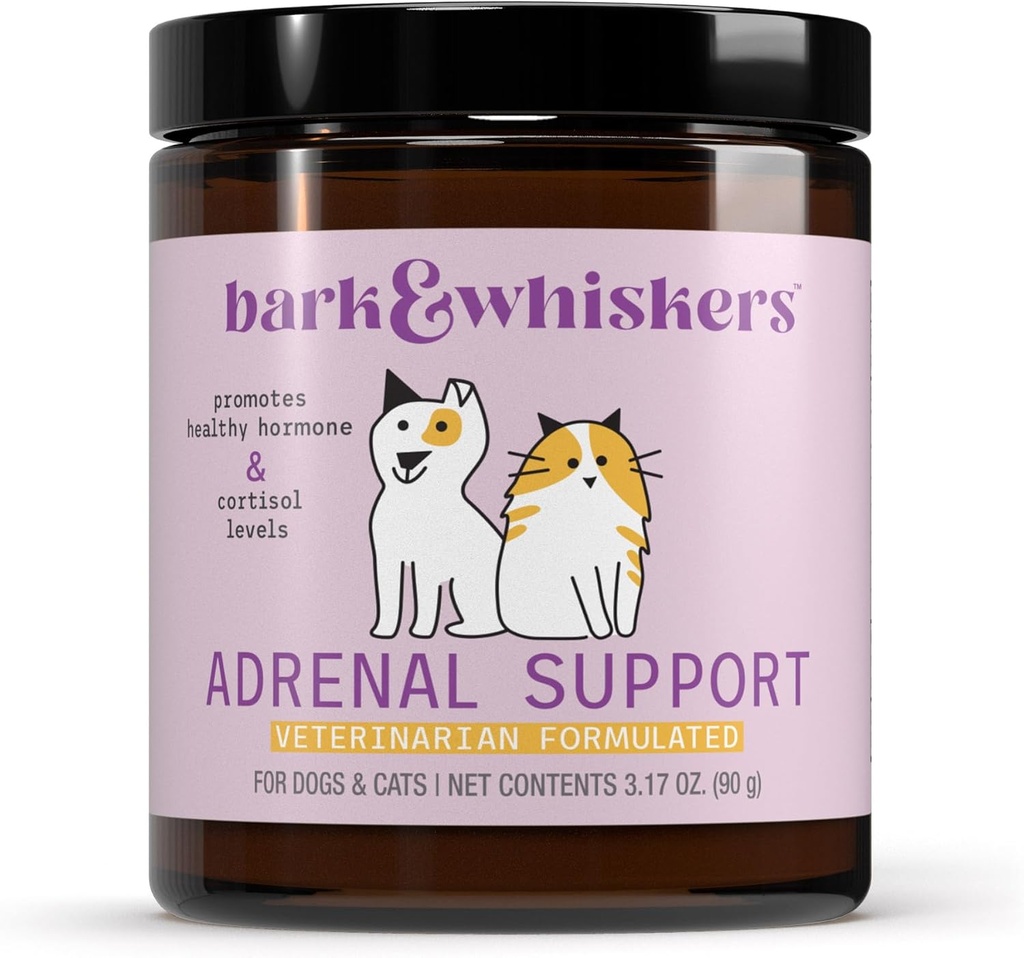 Bark & Whiskers Adrénal Support, pour chiens et chats, 3,17 oz (90 g), 90 scoops, favorise des niveaux d'hormones et de cortisol sains, formule vétérinaire, non-OGM, Dr Mercola