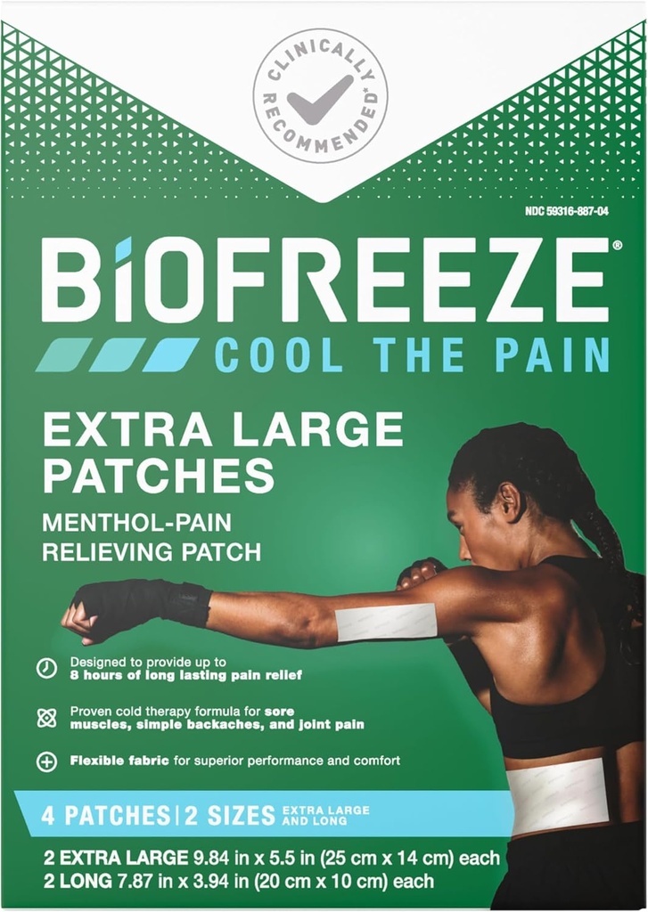 Biofreeze Nuit XL Pattes de soulagement de la douleur, Arthrite Pain Reliever, Knee & Lower Back Pause de soulagement de la douleur, Soulagement musculaire douloureux, Soulagement de la douleur au cou, SAF Admissible, 4 Pattes de menthol Biofreez