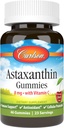 Carlson - Gummies d'astaxanthine, avec vitamine C, soutien immunitaire, antioxydant, santé cardiaque, non-OGM, saveur de cerise, 46 Gummies végétariennes
