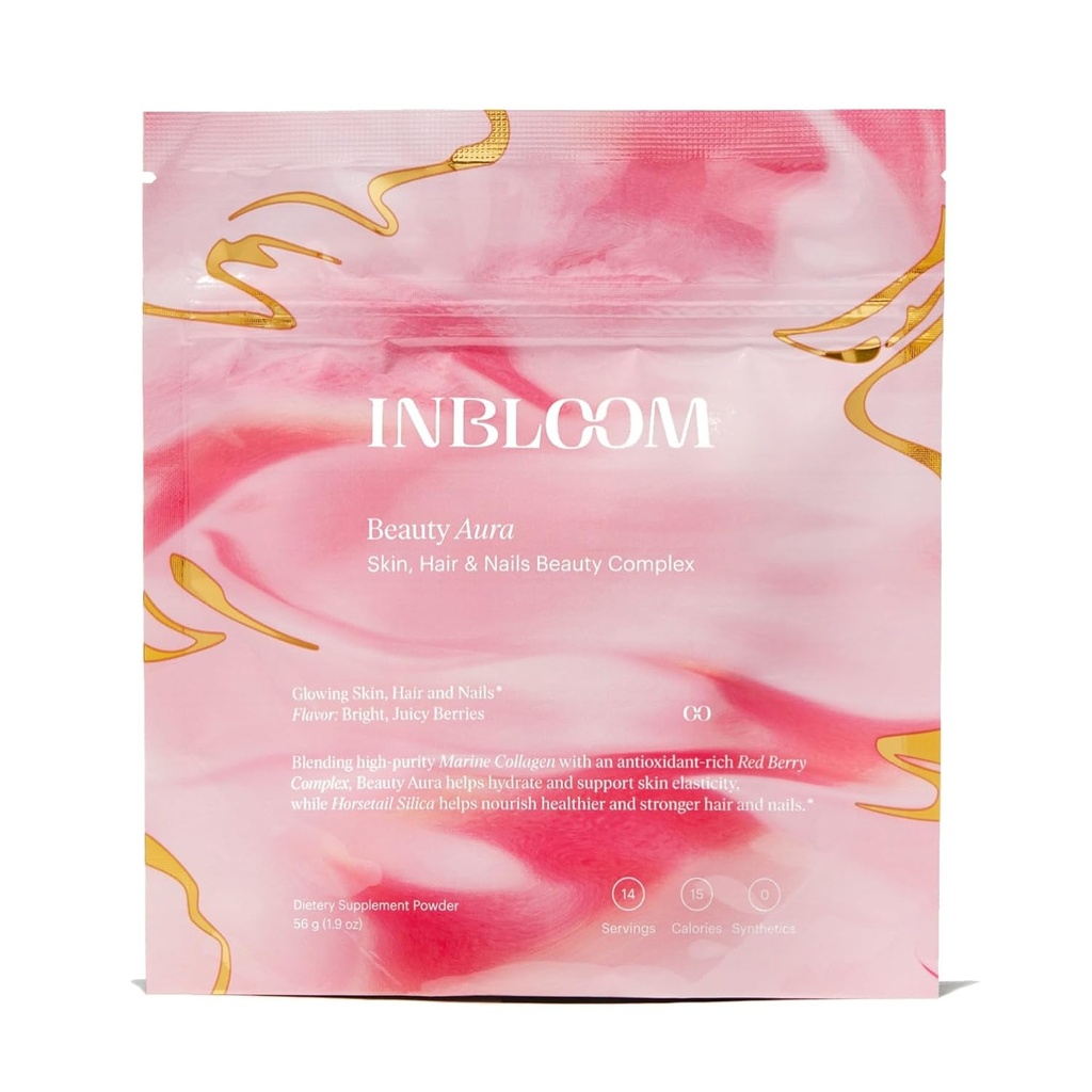 INBLOOM Kate Hudson Collagen Powder for Women – Beauty Aura pour la peau et les ongles plus sains avec le collagène marin et le crin Silica - Saveur de baies rafraîchissante - 14 portions 1,9 oz (paquet de 1)