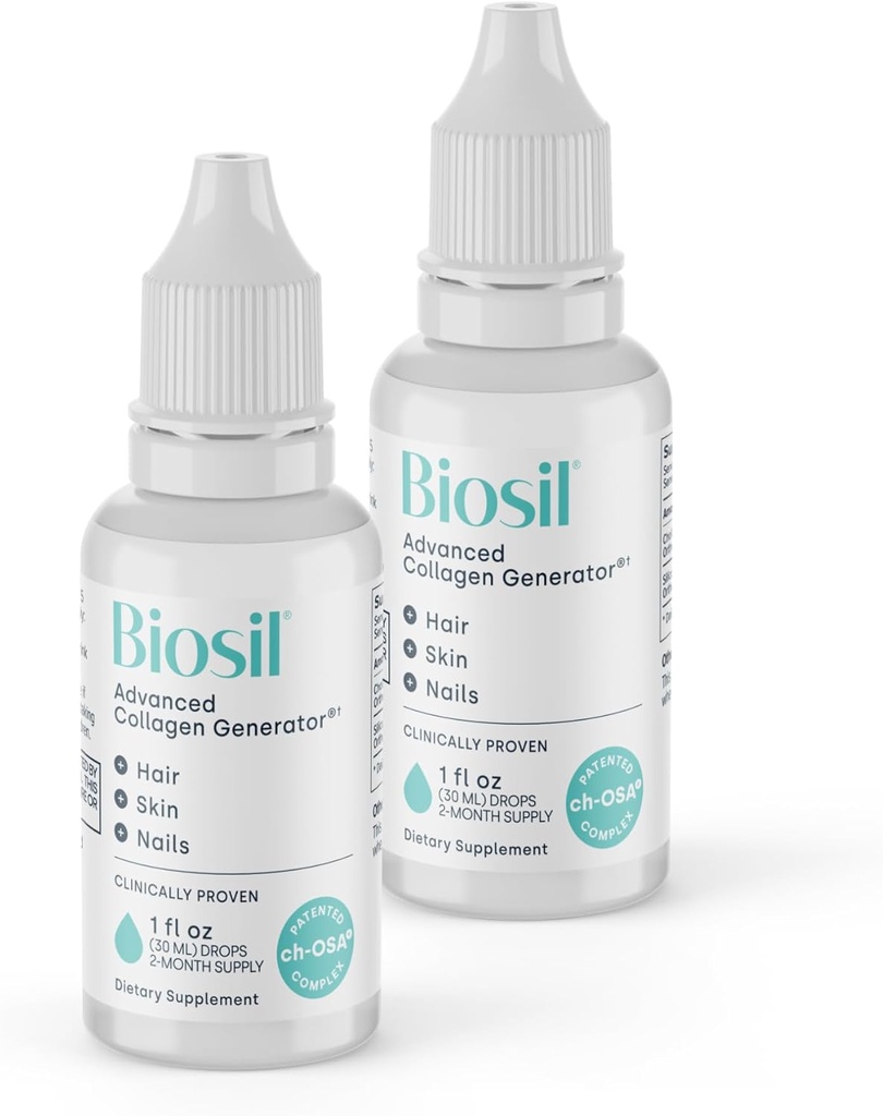 Supplément de booster de collagène biosil - 1 gouttes de fl oz, paquet de 2 - Activateur ch-OSA breveté pour la peau, les cheveux, les ongles et les articulations - supporte la production naturelle - 120 jours d'approvisionnement