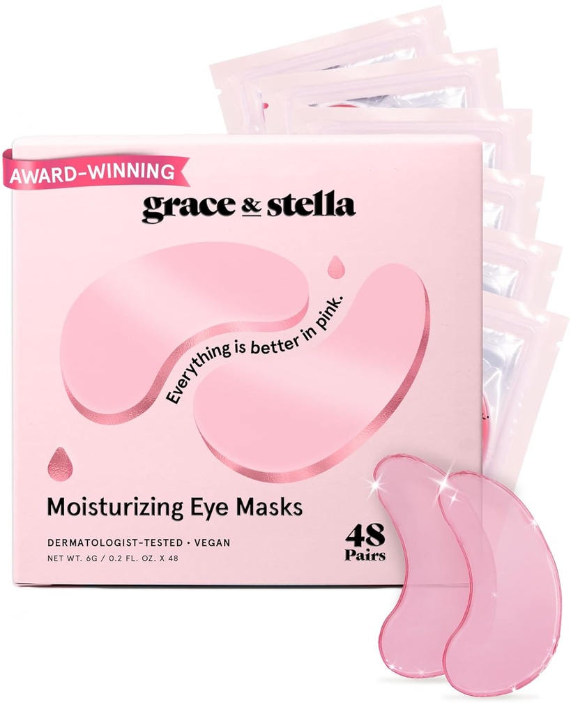 grace & stella Award Winning Under Eye Mask - Réduire les cercles sombres, les yeux puants, les sacs sous les yeux, les rides - Gel Under Eye Patches - Cadeaux pour petite amie - Vegan cruelty-Free Self Care (48 paires, rose)