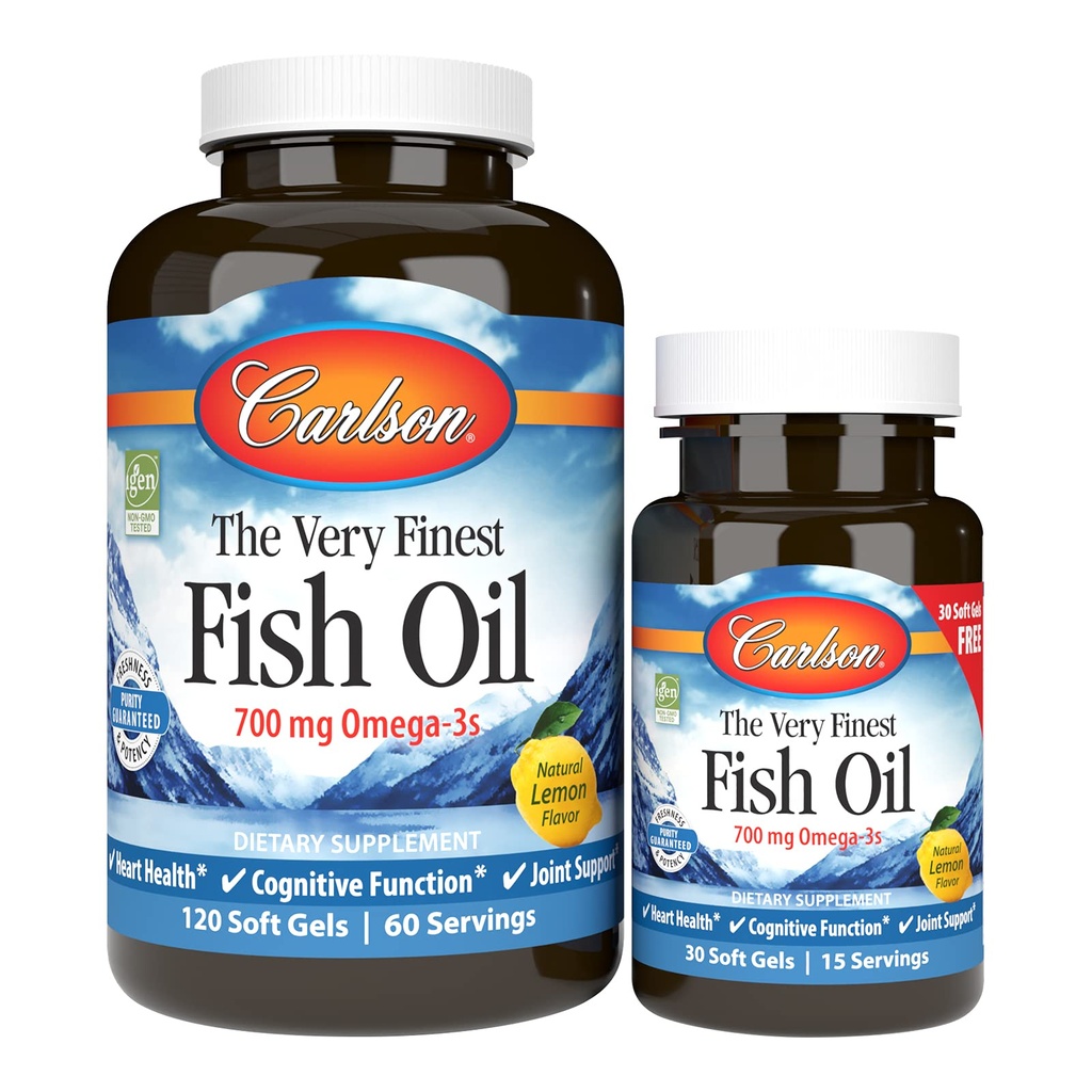 Carlson - L'huile de poisson la plus fine, 700 mg Oméga-3s, norvégien, source durable, citron, 150 comte