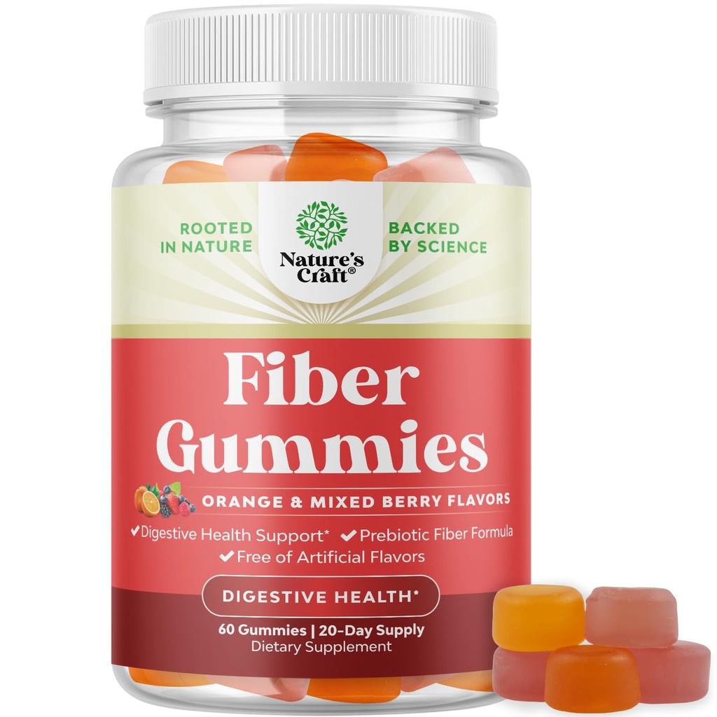 Gommies de fibres prébiotiques pour adultes - Supplément de fibres hautes Gommies Vitamines pour adultes avec racine de chicorée soluble prébiotique pour l'immunité et le soutien digestif - Non OGM Vegan Halal 60 Compte