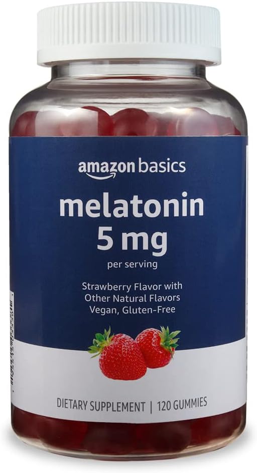 Bases Melatonine, Gummies de soutien du sommeil, Flaveur de fraises, 5mg, 120 Compte (précédemment Solimo)