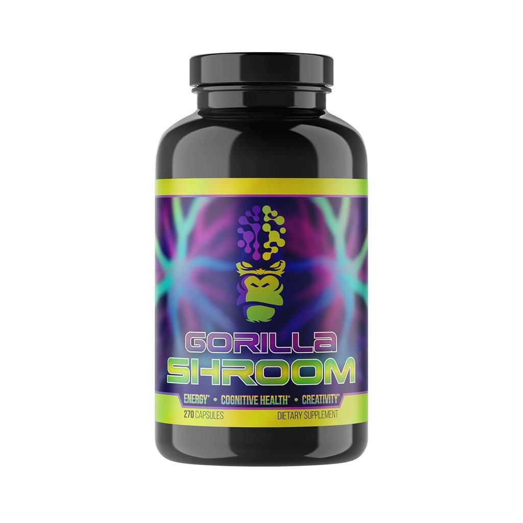 Gorilla Mind Shroom Nootropic Mushroom Supplement (6700mg) - 270 Capsules/Comprend Lions Mane, Cordyceps, Reishi, Maitake/Increated Energy Imune Modulation, Amélioration du fonctionnement cognitif