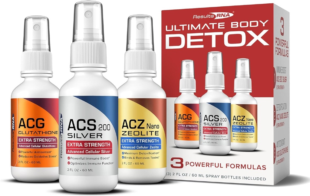 Résultats RNA – Système ultime de détox pour le corps – ACS 200 Silver/ACZ Nano Zeolite/ACG Le glutathion est cliniquement (2 oz - 30 portions - 2000mg)