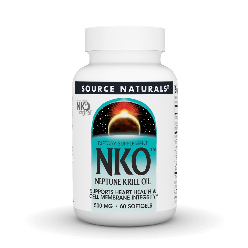 Source Naturals NKO Neptune Krill Oil, soutient la santé cardiaque et l'intégrité de la membrane cellulaire* 500 Mg - 60 Softgels
