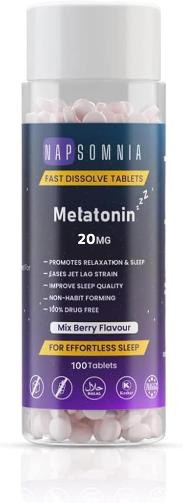 Melatonine Comprimés à dissolution rapide – Mélanges de mélatonines à mâcher - Aide au sommeil sans habit pour adultes - Comprimés sans sucre de mélatonine pour sommeil reposé