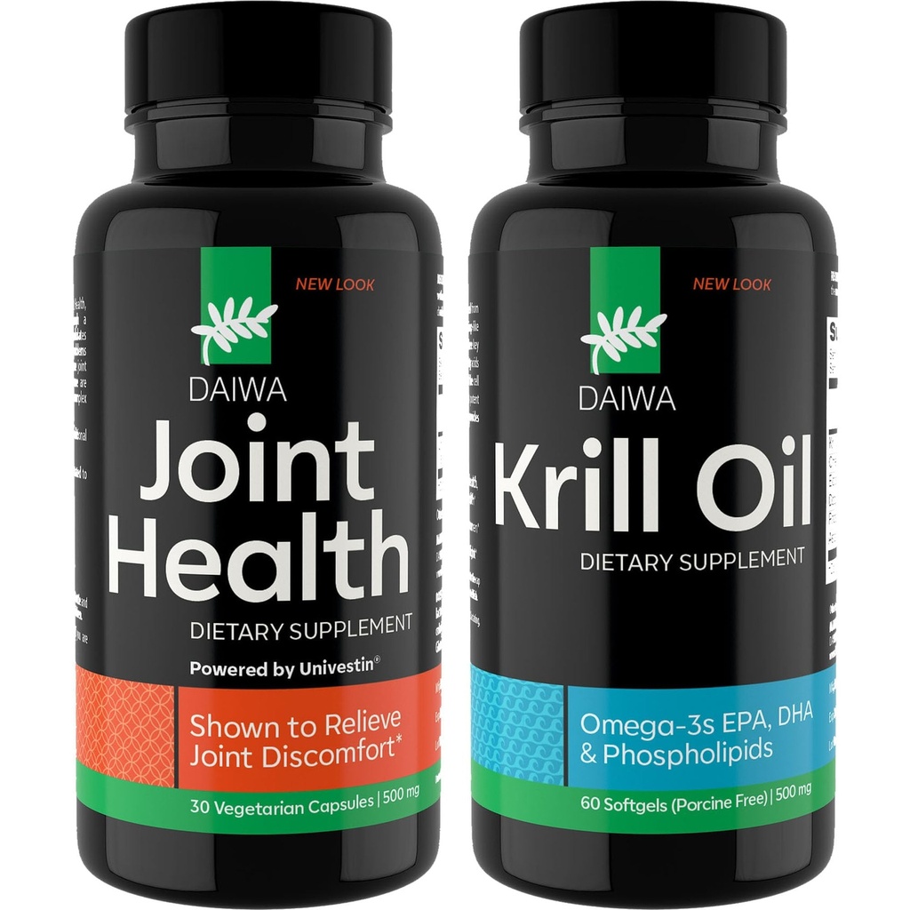 Daiwa Joint and Krill Oil Supplement Pack - Capsules d'huile de krill Omega 3 avec mélange à base de plantes, formule 2-en-1