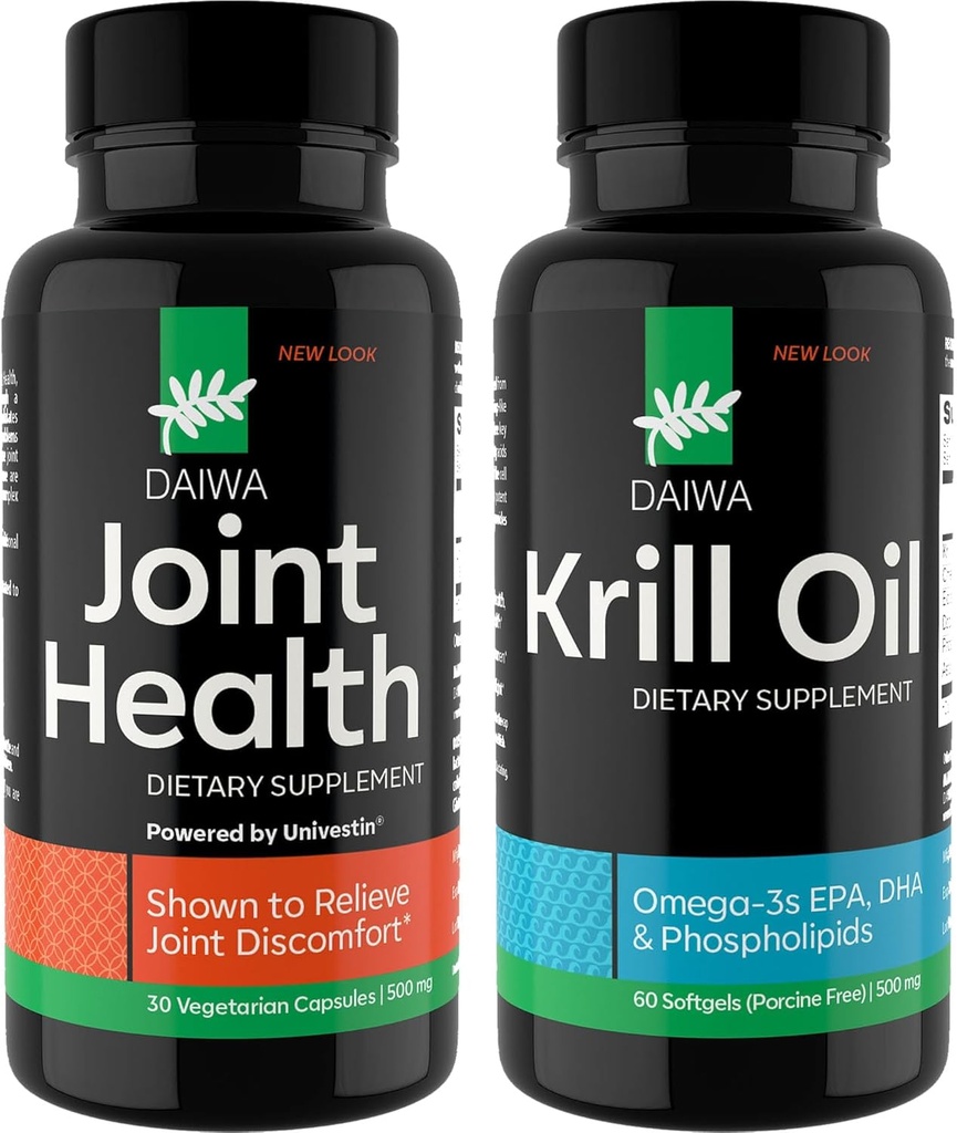 Daiwa Joint and Krill Oil Supplement Pack - Capsules d'huile de krill Omega 3 avec mélange à base de plantes, formule 2-en-1