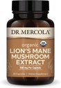 Dr. Mercola Extrait de champignons de la Mane du Lion biologique, 30 capsules 500 mg Mane du Lion biologique, non-OGM, sans gluten, sans soja