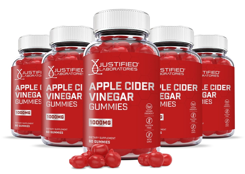 Laboratoires justifiés (5 Pack) Gommes de vinaigre de cidre de pomme 1000MG vinaigre de cidre de pomme avec racine de cidre de pomme B12 300 Gummys