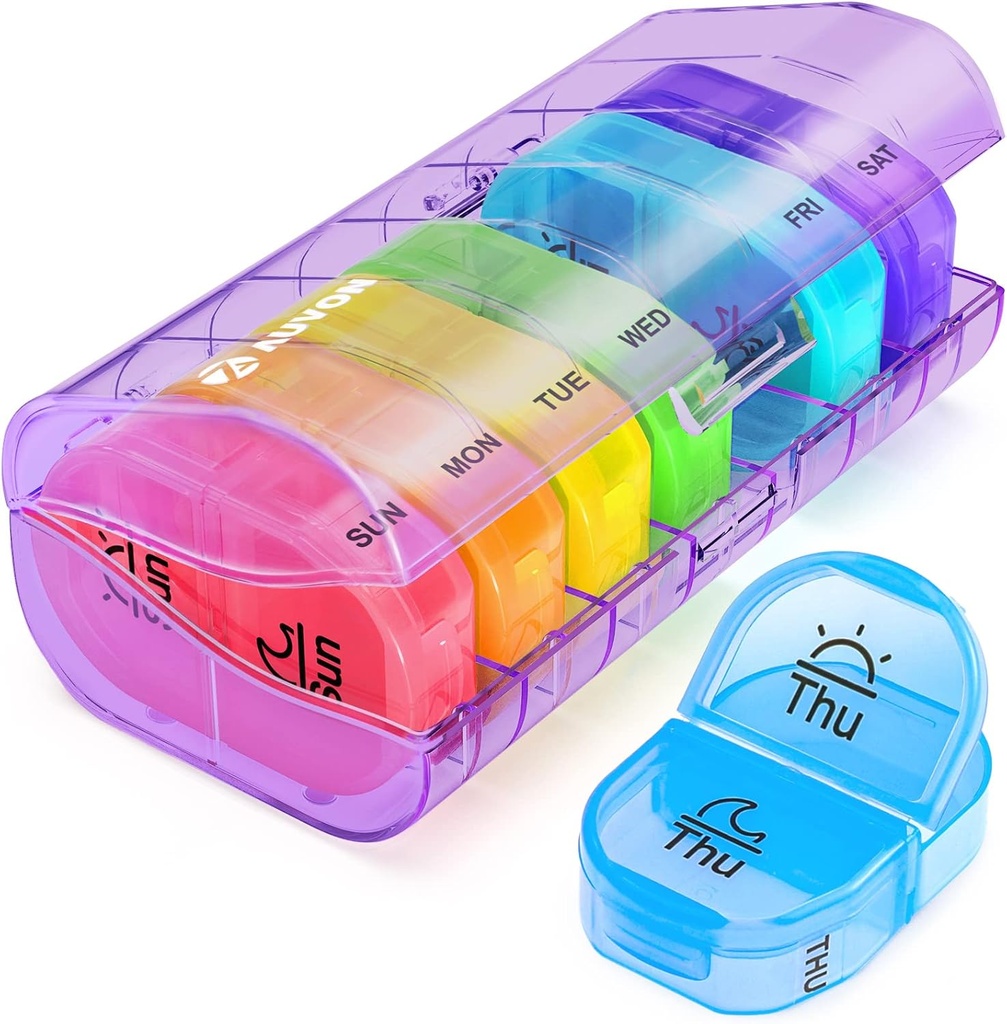 AUVON Pill Box 2 fois par jour, organisateur hebdomadaire de pilule AM PM avec 7 cas quotidien de poche pour tenir la vitamine, la médecine, les médicaments et le supplément