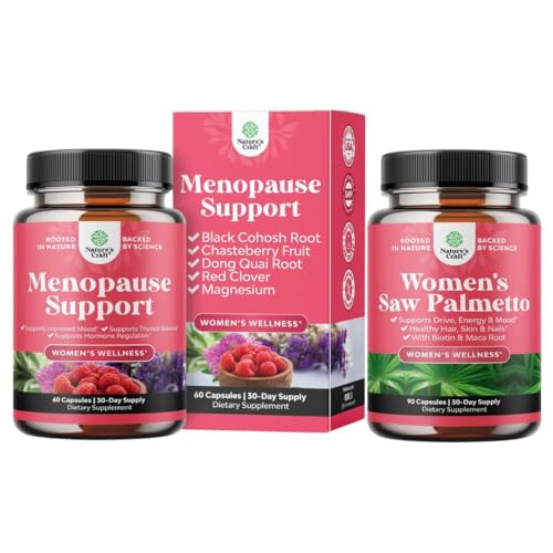 Ensemble de complément de ménopause pour les sueurs de nuit, les flashs chauds et les échangismes avec Dong Quai, Chaste Berry & Black Cohosh Root et Saw Palmetto pour les femmes 500mg DHT Blocker avec Maca Root & Biotin
