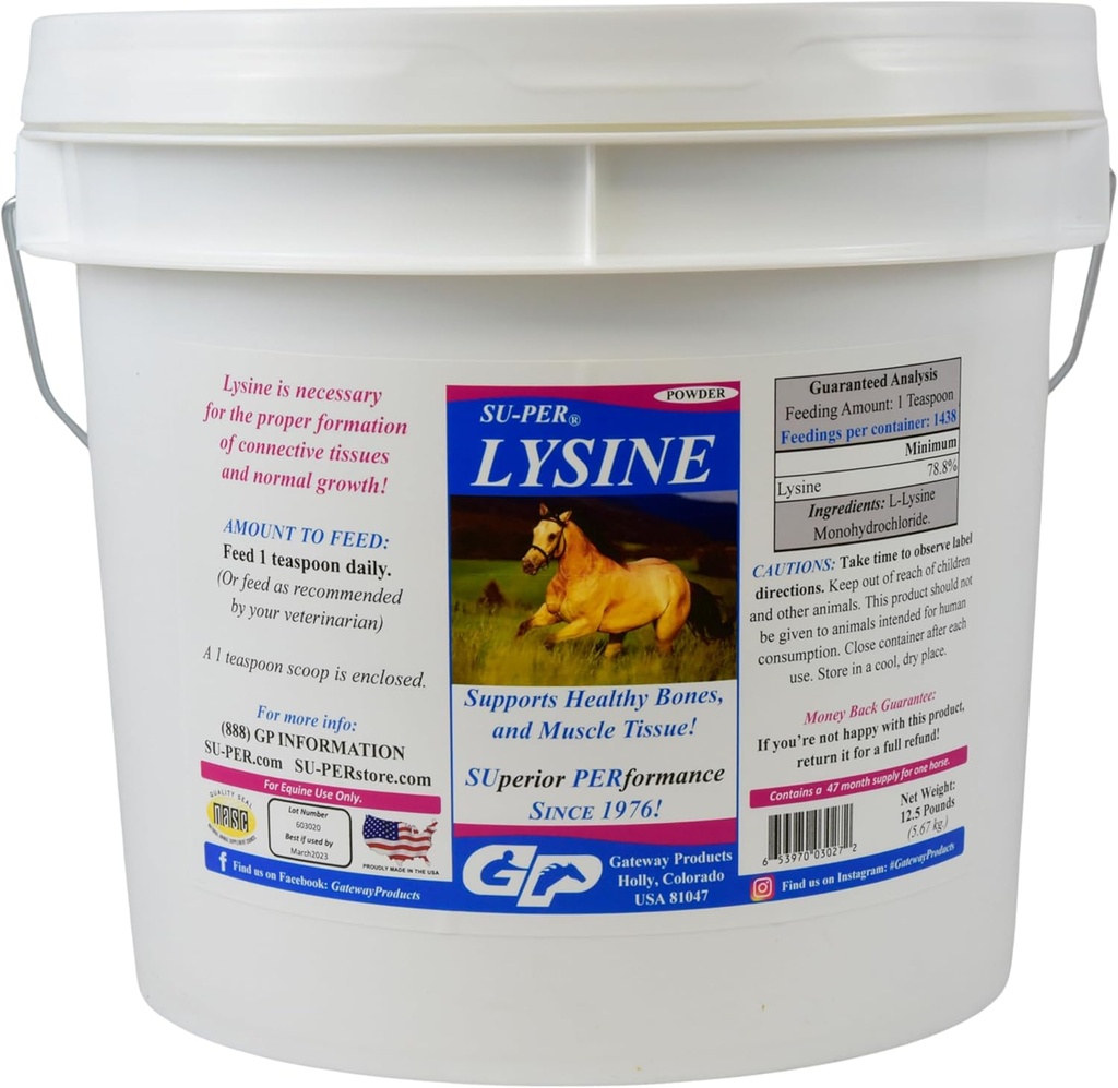 SUPER Lysine supplément pour chevaux - soutient les os sains et tissus musculaires - l'acide amino essentiel équine - 12,5 livres, 47 mois d'approvisionnement