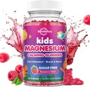 Gommies de magnésium pour enfants, Glycinat de magnésium pour enfants et adultes avec L-Theanine, Camomille, réglisse, vitamine D, B6 pour le sommeil, relaxation, cerveau et muscles, framboise sans sucre 60ct