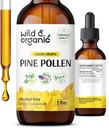 Teinture de pollen de pin sauvage et biologique - Support antioxydant et immunitaire - Gouttes d'extrait de pollen de pin - Vegan, sucre et supplément liquide sans alcool - 2 fl oz