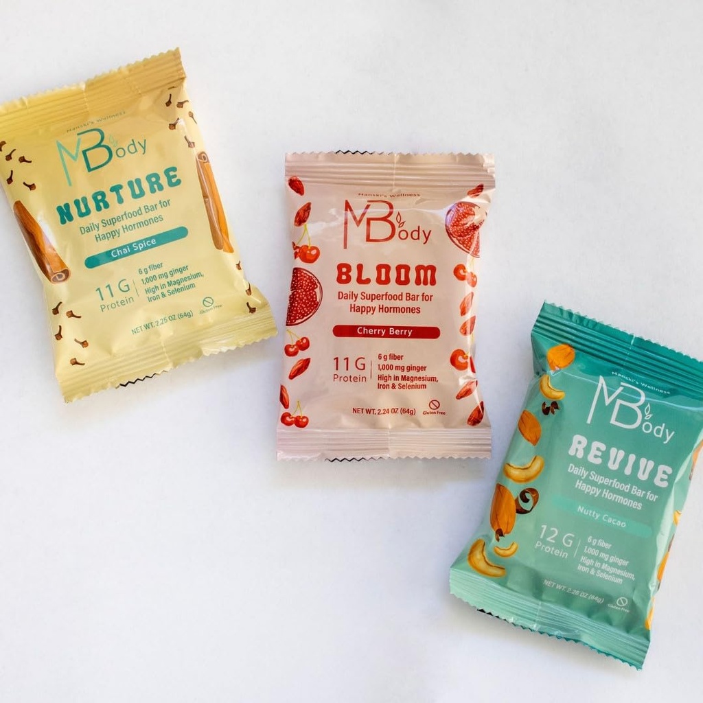 Happy Hormone Bars l Protein Cycle Syncing Bars with Organic Ginger l Promotes Hormone Balance l Supports Fertilité, Qualité des oeufs, PMS & Sperm Health (28 pack, Cycle Sync Stack (5 épices de chai, 9 baies de cerise, 14 noix de cacao))