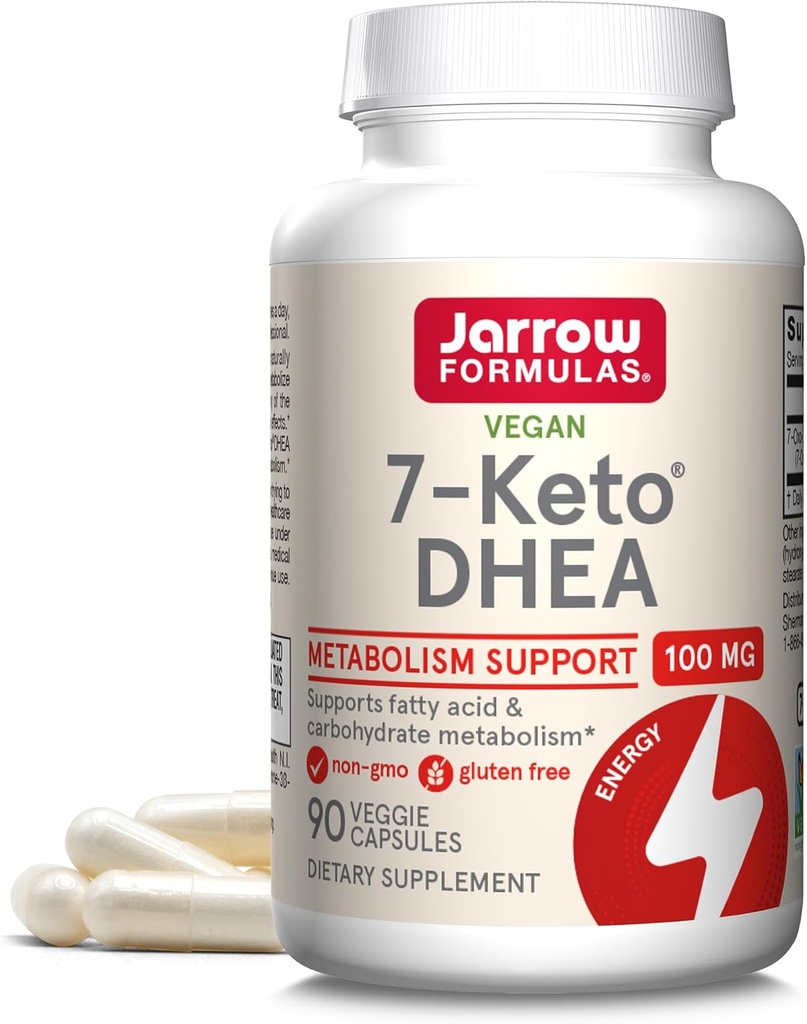 Formules de Jarrow 7-Keto DHEA 100 mg - Jusqu'à 90 portions (capsules de légumes) Supplément alimentaire - Soutien au métabolisme des glucides - Non-OGM - Sans gluten - Vegan