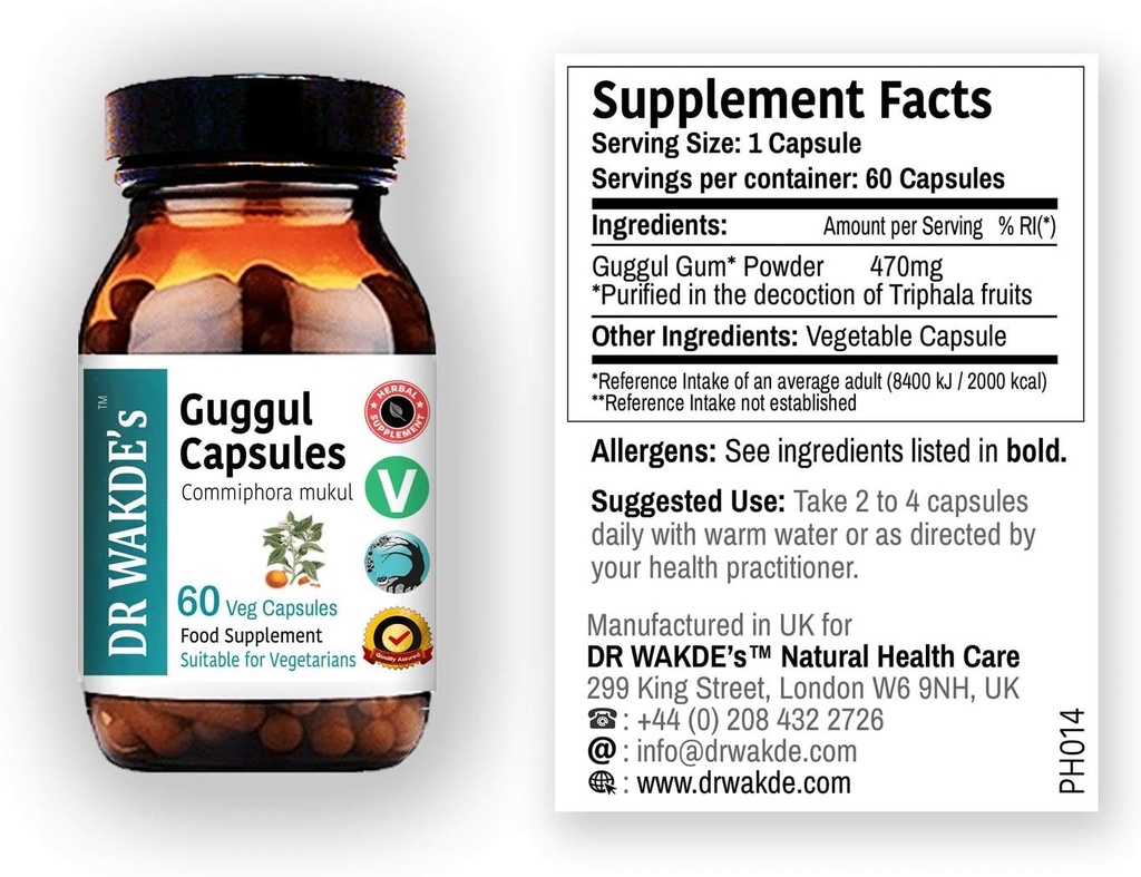 DR WAKDE's Guggul Capsules (Mukul Myrrh, Commiphora Mukul, 60 Veg Caps, supplément à base de plantes, ayurvédique, tous naturels, végétaliens)