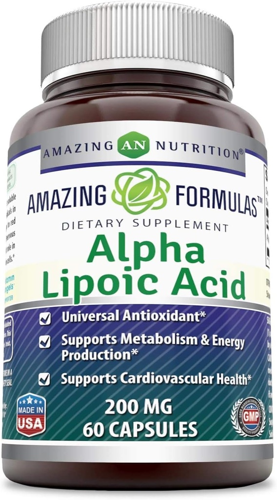 Formules étonnantes Acide alpha lipoïque (complément de 200 Mg) Capsules non-OGM (sans gluten) Fabriquées aux États-Unis (1 Pack, 60)