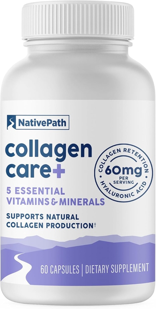 NativePath Collagen Care+, 5 mélange de vitamines avec l'acide hyaluronique et le bore qui soutient le collagène pour les hommes et les femmes, 60 capsules
