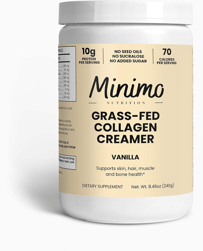 Crème de collagène à herbe, Vanille, 10g de collagène à herbe, pas d'huile de graines ou sucre ajouté - cheveux, peau, ongles et soutien articulaire, 8,5 oz.
