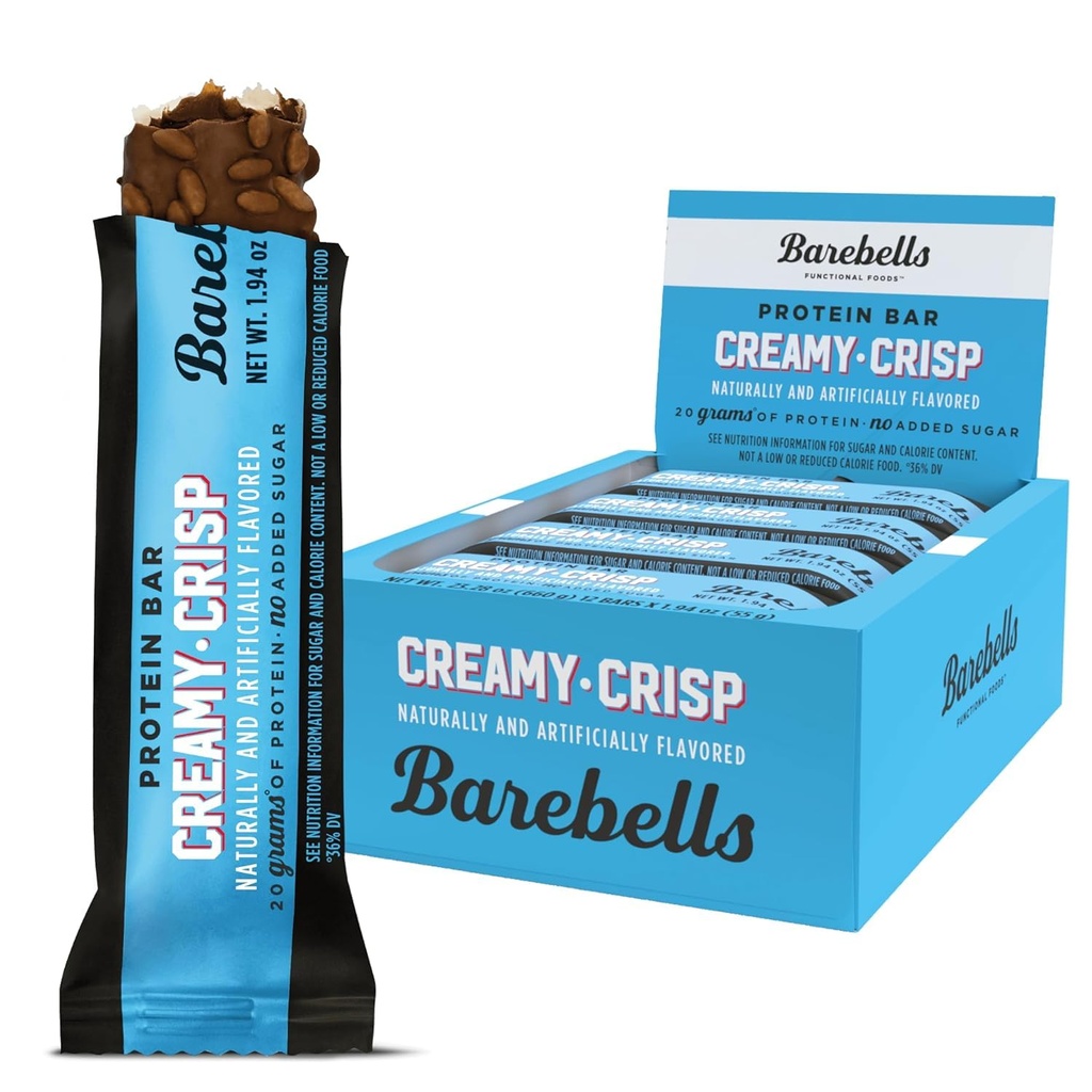 Barebells Barres protéinées Crisp crémeux - 12 Compte, 20g Traitements à haute teneur en protéines - Barre de nutrition au chocolat avec 1g de sucres totaux - Petit déjeuner ou Snack après l'entraînement