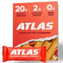 Atlas Protein Bar, 20g de protéines, 1g de sucre, ingrédients propres, sans gluten (framboise au beurre de peanut, 12 nombre (paquet de 1))