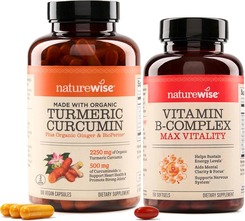 NatureWise Curcumin Turmeric 2250mg & Complexe Vitamine B pour les femmes et les hommes - 150 Softgels Énergie Cellulaire Soutien à la clarté mentale