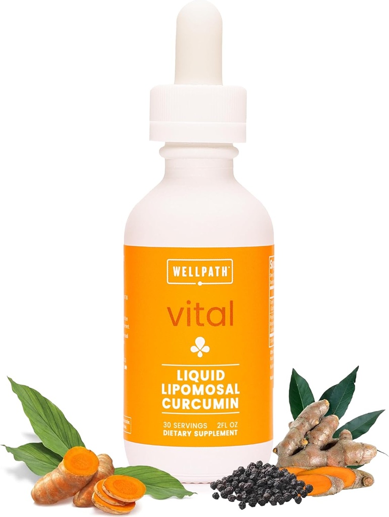 Supplément de curcumine liposomique WellPath : gouttes de curcuma liquide avec extrait de poivre noir