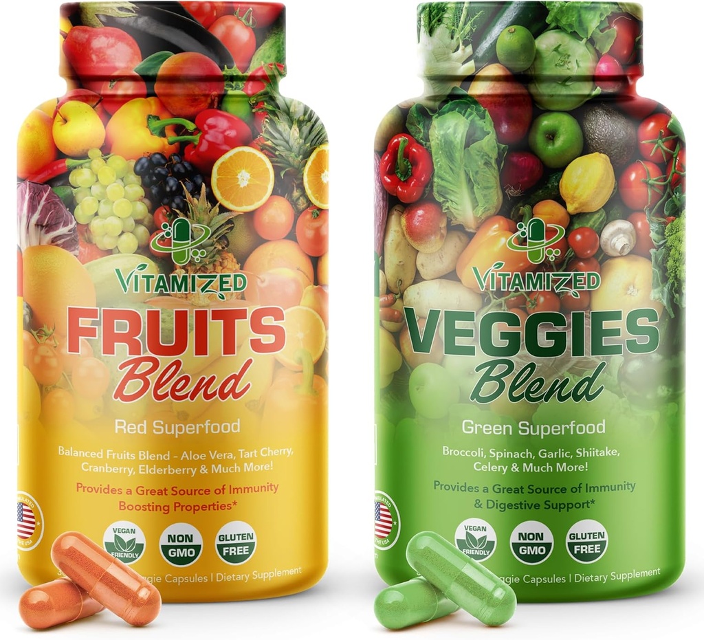 Fruits et Légumes Suppléments avec BioPerine, Contient 38 Fruits et Légumes Super Food Poudre Suppléments Formule pour la santé globale et l'énergie de la nature Boost pour les adultes Hommes et femmes - Fabriqué aux États-Unis