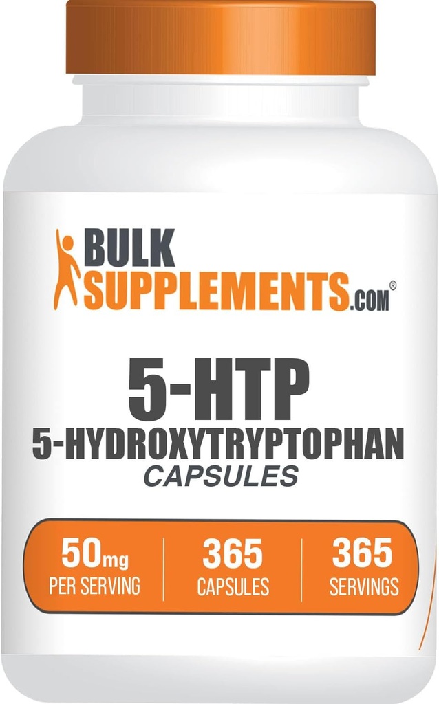 BulkSupplements.com Capsules 5-HTP - 5-Hydroxytryptophane, 5-HTP 50mg - 5-HTP Supplément pour bien-être - Acides aminés et sans gluten, 1 Capsule par portion, 365 Capsules (paquet de 1)