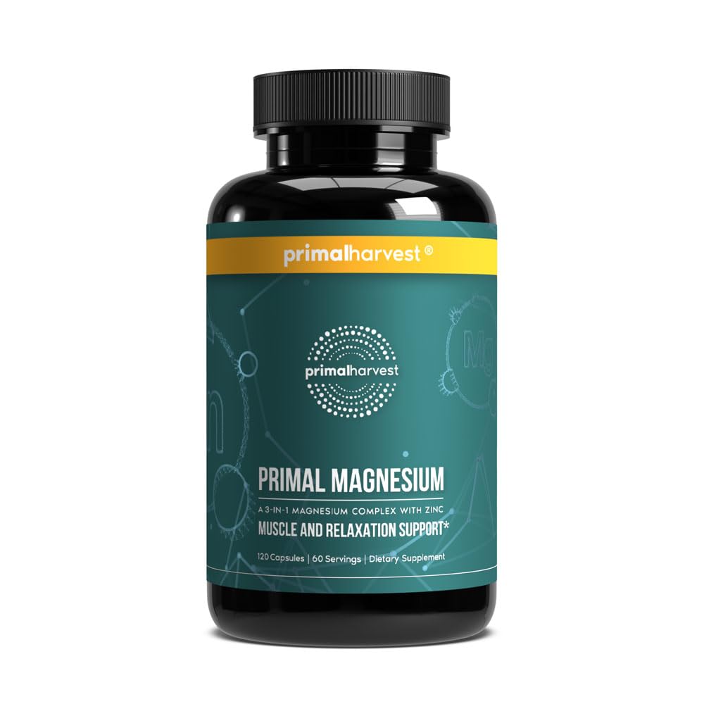Complexe de supplément de magnésium 310mg par récolte primaire avec du glycinate de magnésium, du citrate, du malate et du zinc 120 Capsules
