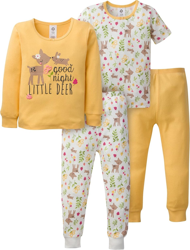 Gerber Baby Girls' Toddler Snug Fit 4-Piece Pajama Set