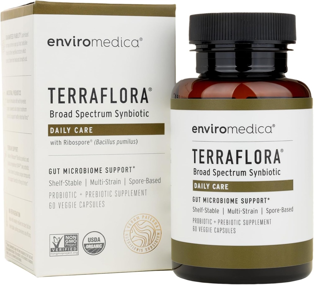 Terraflora Soins quotidiens synbiotique des probiotiques et des prébiotiques pour les femmes et les hommes 60 ct, à base de sol, plateau Stable, allergène Friendly Spore Complement Capsules Promouvoir la santé des Guts par Enviromedica
