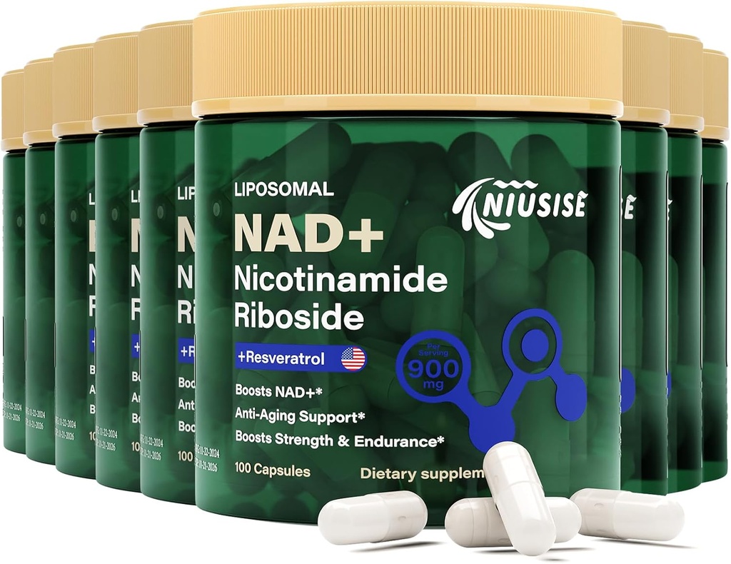 Supplément NAD, NAD Nicotinamide Riboside 900 Mg pour hommes et femmes, NAD+ liposomale Supplément avec le riboside de Nicotinamide, resvératrol & Quercetin, Energy, Boost NAD+, 900 Capsules